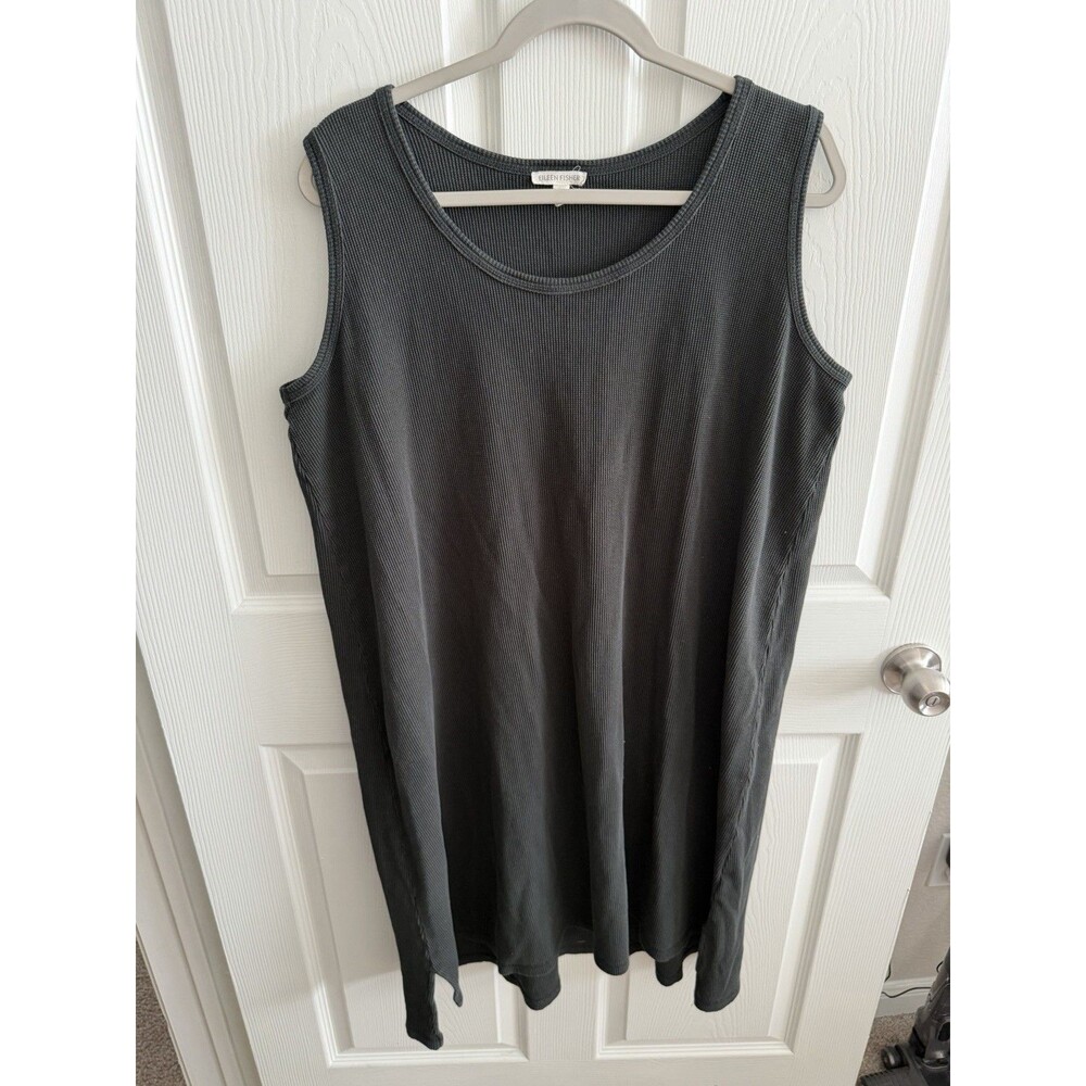 Eileen Fisher Dress XL Cozy Organic Cotton Thermal Tank Dress Black USA Minimal